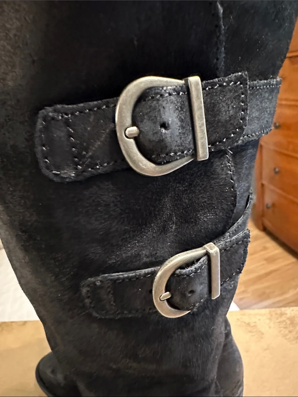 Born “Bley” Black Women's Suede Mid-Calf Boots - Stylish Zip & Buckle Design